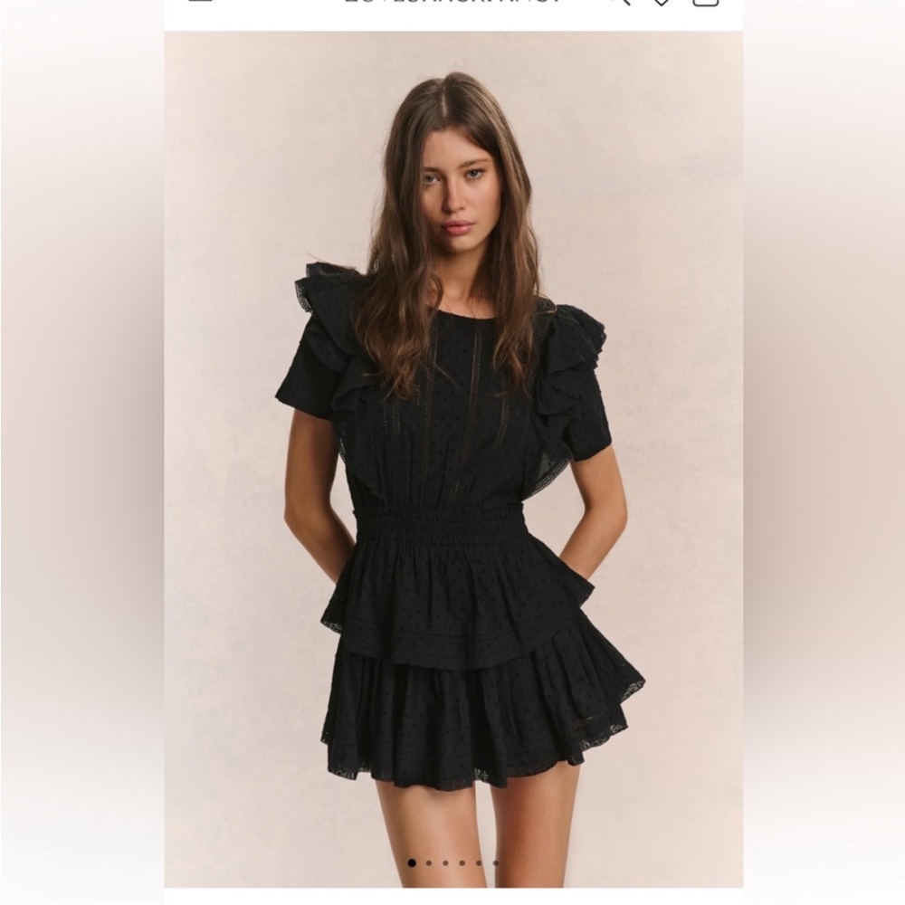 LoveShackFancy Dress Natasha Heritage Mini Eyelet Ruffle Tiered in Black